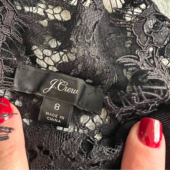 J. Crew Mockneck Floral Lace Eyelash Hem Bow Accent Top Black Sz 8 - Picture 3 of 15